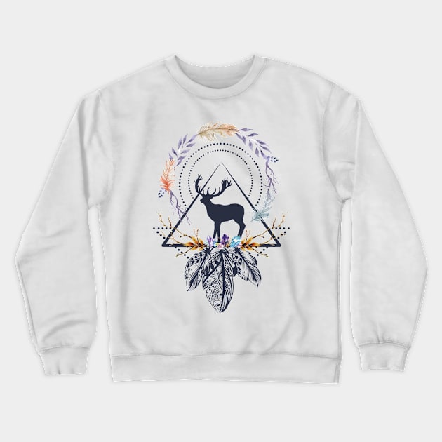 Deer Boho Abstract 2 Crewneck Sweatshirt by Manlangit Digital Studio